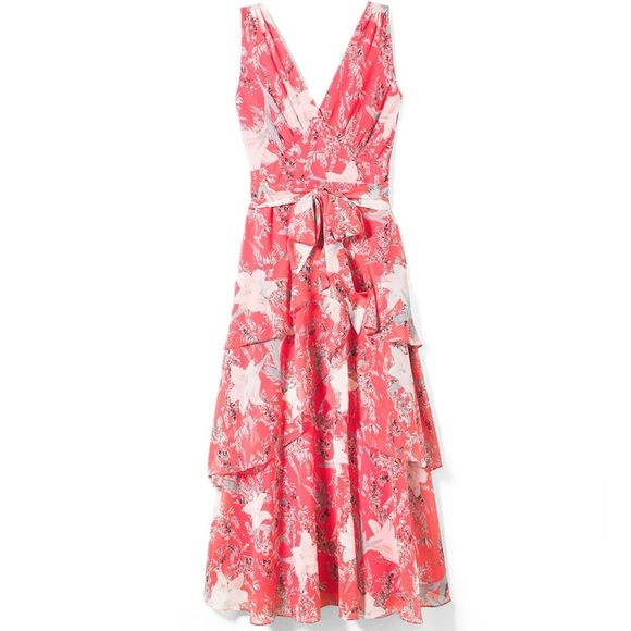 WHBM Coral Flirty Floral Print Midi Dress - Picture 8 of 14